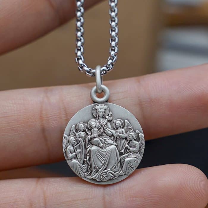 法国银圣牌-天使圣母-18mm-送钛钢链-送钛钢链 Catholic religious art