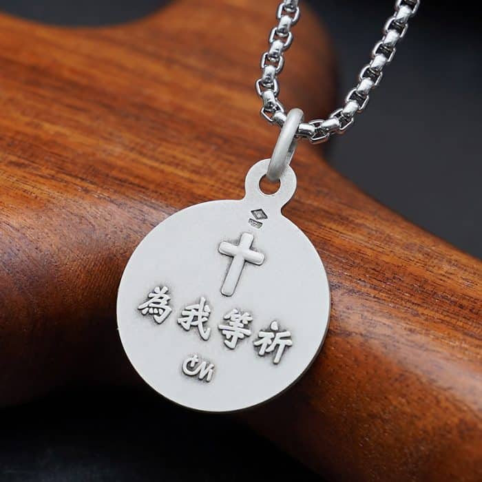 法国银圣牌-天使圣母-18mm-送钛钢链-送钛钢链 Catholic religious art