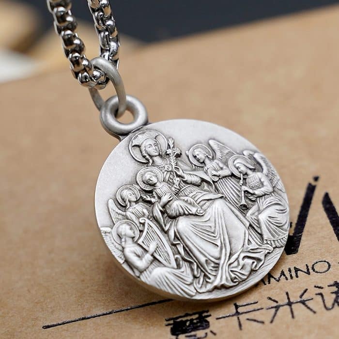 法国银圣牌-天使圣母-18mm-送钛钢链-送钛钢链 Catholic religious art