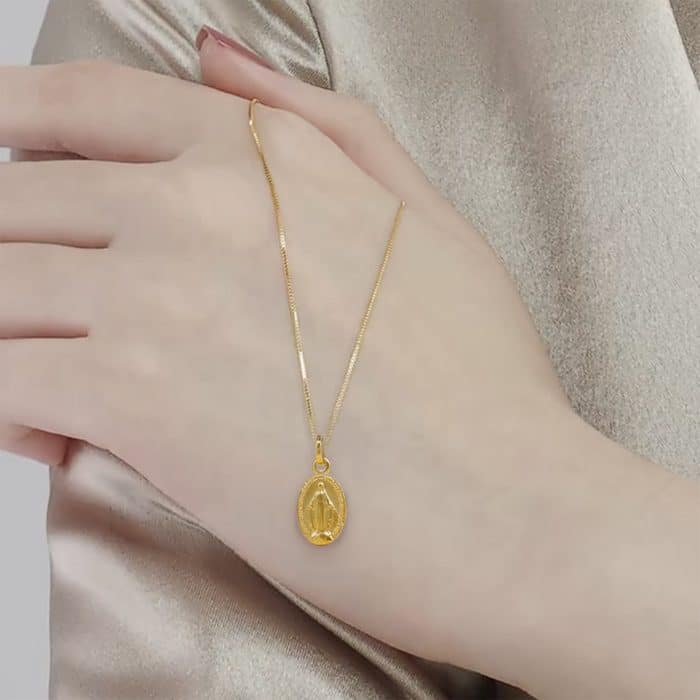 圣牌 - 显灵圣母 - 法国 - 750金 - 1.7x1.2cm-不含链 Catholic religious art