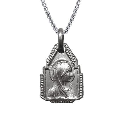 法国银圣牌- 无染原罪圣母 - 梯形 -  925银 - 1.2x1cm