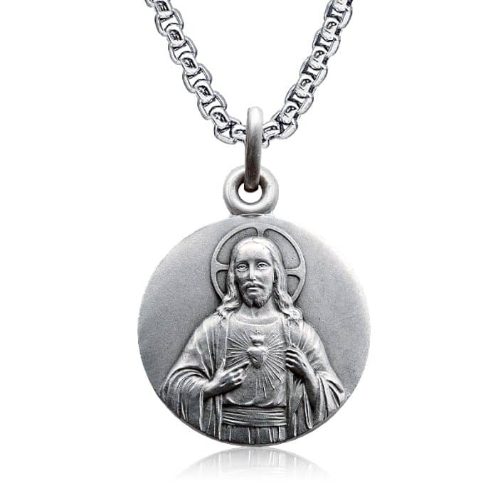 法国银圣牌-耶稣圣心-圣衣圣母18mm-送钛钢链 Catholic religious art