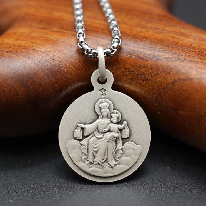 法国银圣牌-耶稣圣心-圣衣圣母18mm-送钛钢链 Catholic religious art