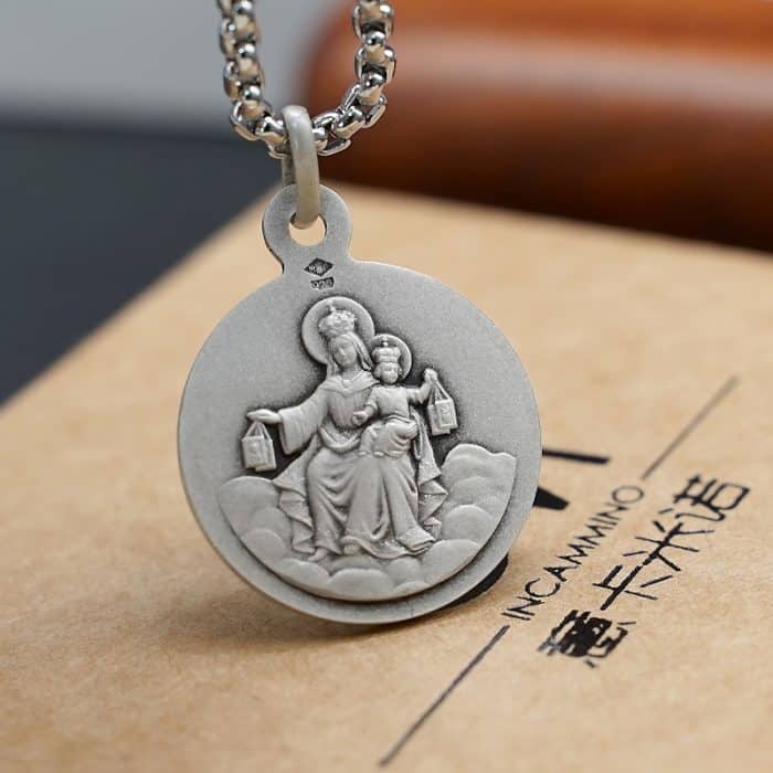 法国银圣牌-耶稣圣心-圣衣圣母18mm-送钛钢链 Catholic religious art