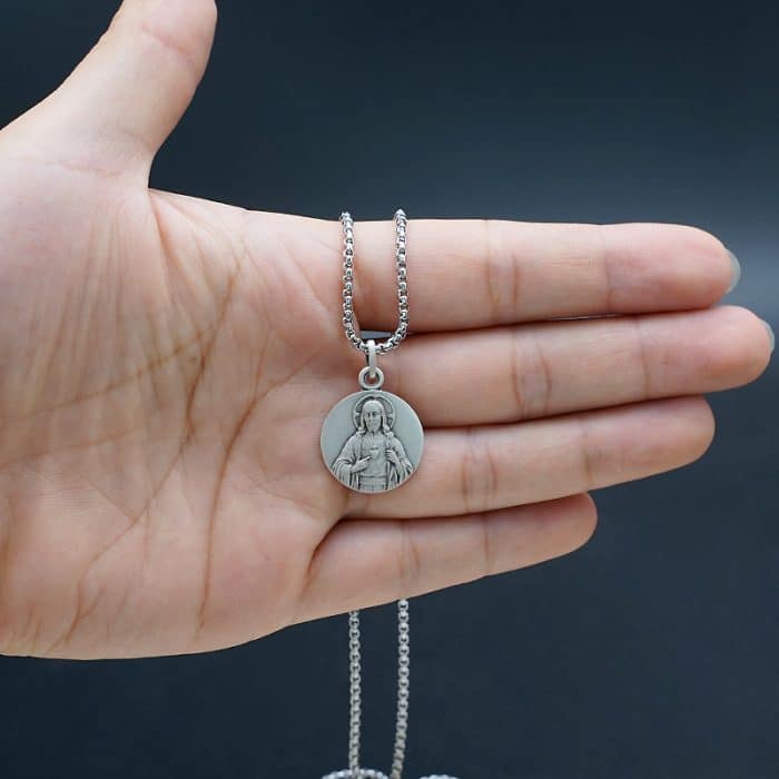 法国银圣牌-耶稣圣心-圣衣圣母18mm-送钛钢链 Catholic religious art