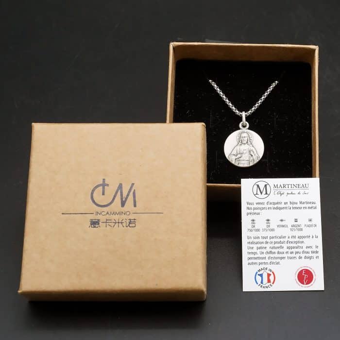 法国银圣牌-耶稣圣心-圣衣圣母18mm-送钛钢链 Catholic religious art