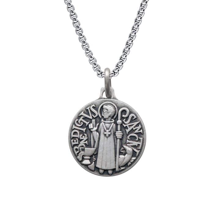 法国银圣牌- 圣本笃 - 925银 - 1.8cm Catholic religious art