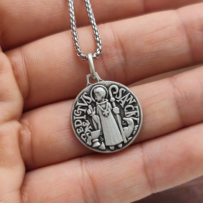 法国银圣牌- 圣本笃 - 925银 - 1.8cm Catholic religious art