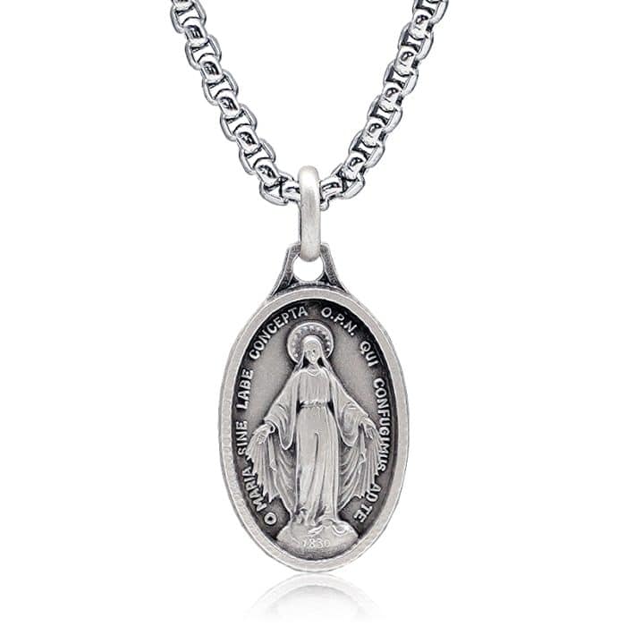 法国银圣牌 - 显灵圣母 - 椭圆形 - 925银 - 1.7x1.2cm Catholic religious art