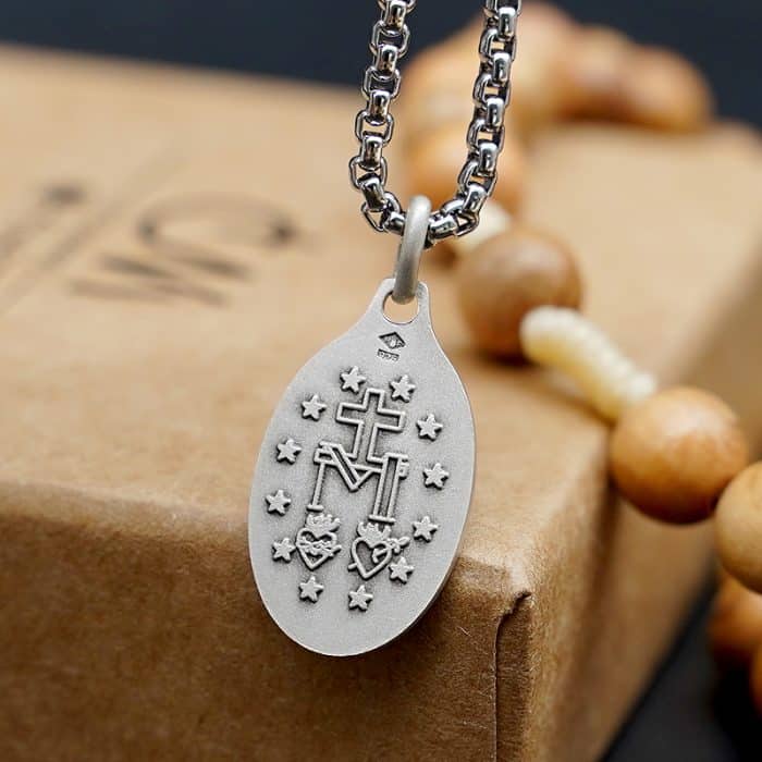 法国银圣牌 - 显灵圣母 - 椭圆形 - 925银 - 1.7x1.2cm Catholic religious art