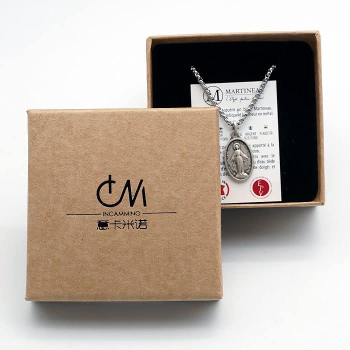 法国银圣牌 - 显灵圣母 - 椭圆形 - 925银 - 1.7x1.2cm Catholic religious art