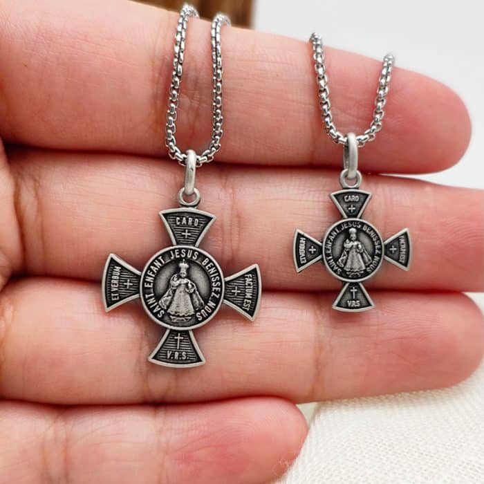 法国银圣牌-项链十字架-布拉格圣婴-925银-2cm（送60cm钛钢链） Catholic religious art