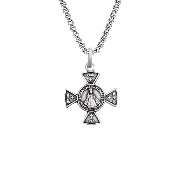 法国银圣牌-项链十字架-布拉格圣婴-925银-1.5cm（送60cm钛钢链） Catholic religious art