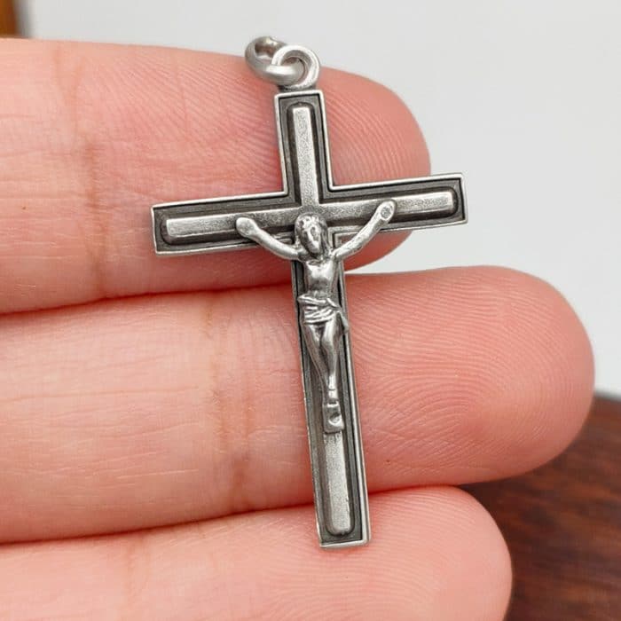 法国十字架 - 基督 - 925银 - 2.8x1.2cm Catholic religious art