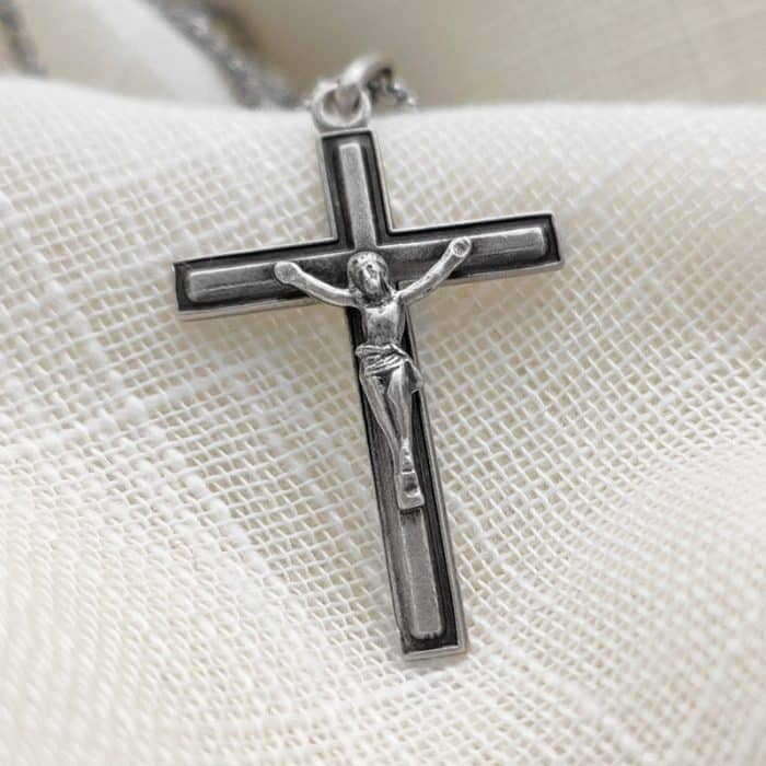 法国十字架 - 基督 - 925银 - 2.8x1.2cm Catholic religious art