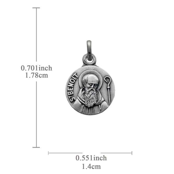 法国银圣牌- 圣本笃半身像 - 925银 - 1.4cm Catholic religious art