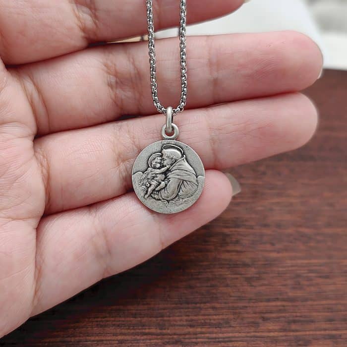 法国银圣牌- 圣安多尼 - 925银 - 1.6cm Catholic religious art