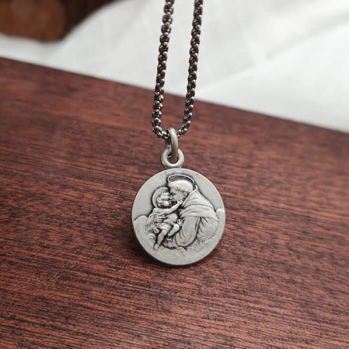 法国银圣牌- 圣安多尼 - 925银 - 1.6cm Catholic religious art