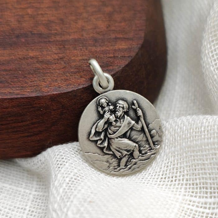 法国银圣牌- 圣基多福 - 经典 - 925银 - 1.6cm Catholic religious art