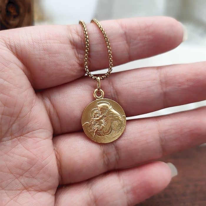 法国银圣牌- 圣安多尼 - 金色 - 1.6cm Catholic religious art