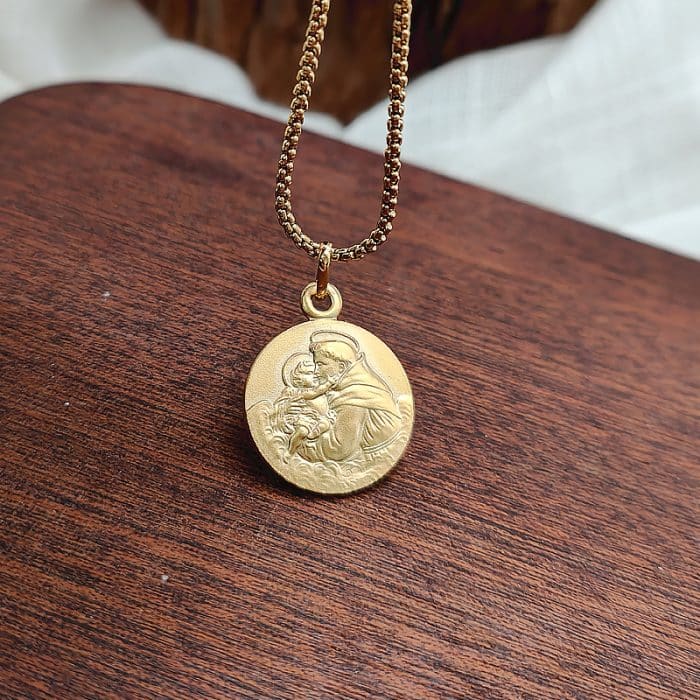 法国银圣牌- 圣安多尼 - 金色 - 1.6cm Catholic religious art