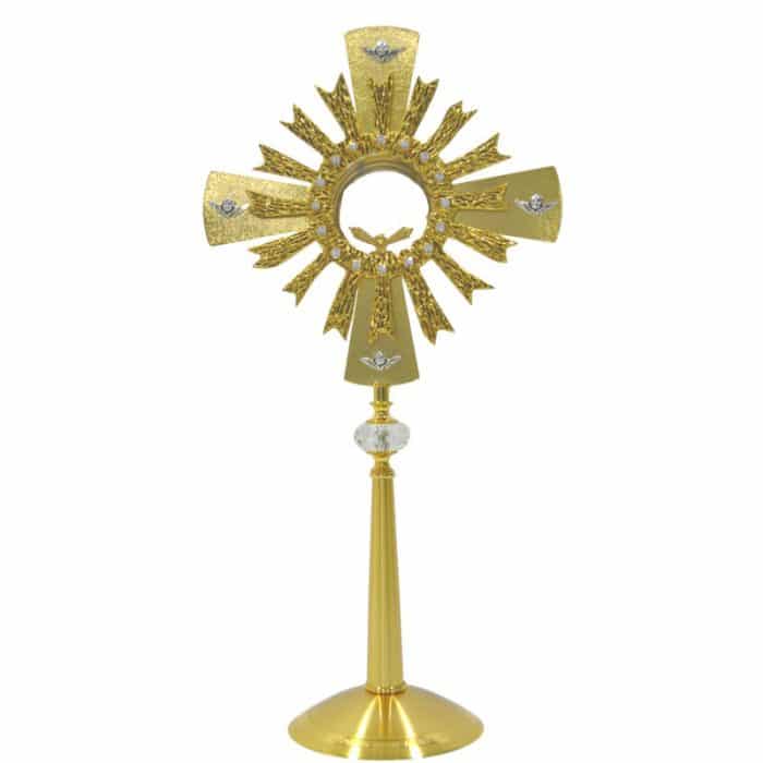 黄铜圣体光，带极光石和水晶结，高64厘米，匣直径10厘米 Catholic religious art