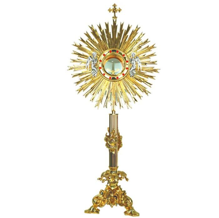 铸造圣体光，带叶子装饰，高82厘米，匣直径10厘米 Catholic religious art