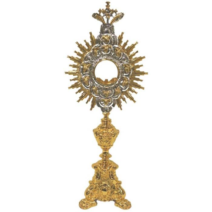 巴洛克风格铸造黄铜圣体光，高60厘米，光芒直径23厘米，匣直径10厘米 Catholic religious art