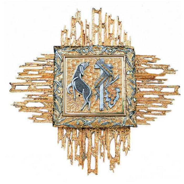 双色黄铜铸造圣体龛（金/银），门尺寸27x27厘米，内盒27x27x30厘米，放射线84x84厘米 Catholic religious art