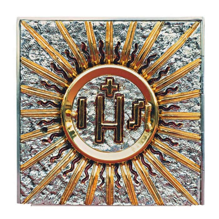 双色黄铜铸造桌面圣体龛（金/银），展示款，尺寸（宽x高x深）25x28x25厘米 Catholic religious art