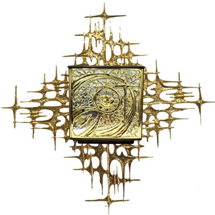 壁挂式圣体龛，双色黄铜铸造门（银/金），内饰24K金色，尺寸（宽x高x深）22x22x22厘米，放射线73x73厘米 Catholic religious art