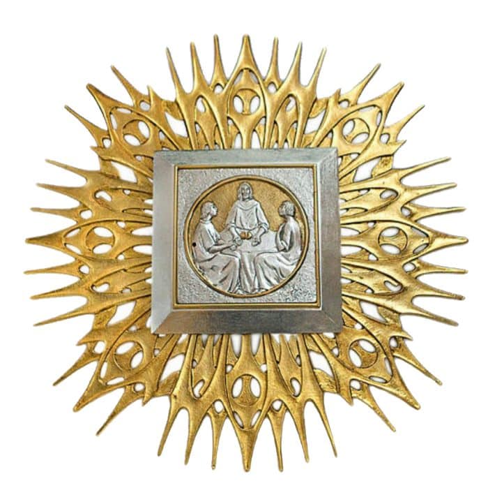 双色黄铜铸造圣体龛（金/银），门尺寸28x28厘米，内盒28x28x28厘米，放射线95x95厘米 Catholic religious art