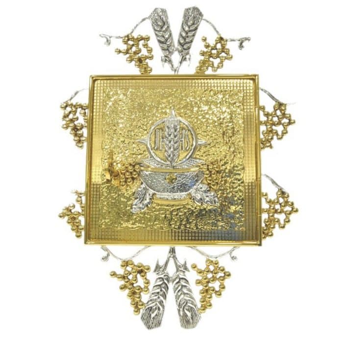 双色黄铜铸造壁挂圣体龛，门尺寸20x20厘米，内盒20x20x20厘米，放射线40x40厘米 Catholic religious art