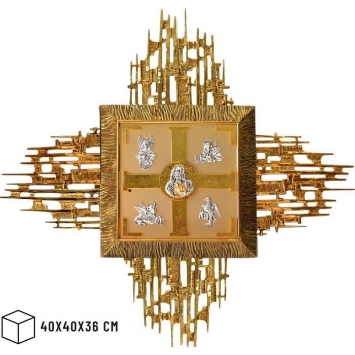 铸造黄铜壁挂圣体龛，门尺寸40x40厘米，内盒40x40x36厘米，放射线125x125厘米 Catholic religious art