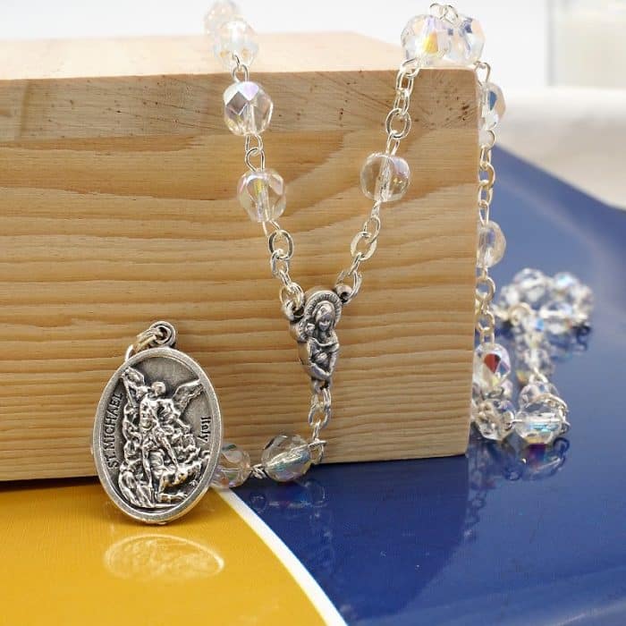 水晶天使念珠 - 意大利手工制作 - 圣弥额尔天使主题 Catholic religious art