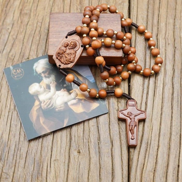 玫瑰念珠-若瑟年-手工枣木-原创款-若瑟经文-8mm Catholic religious art