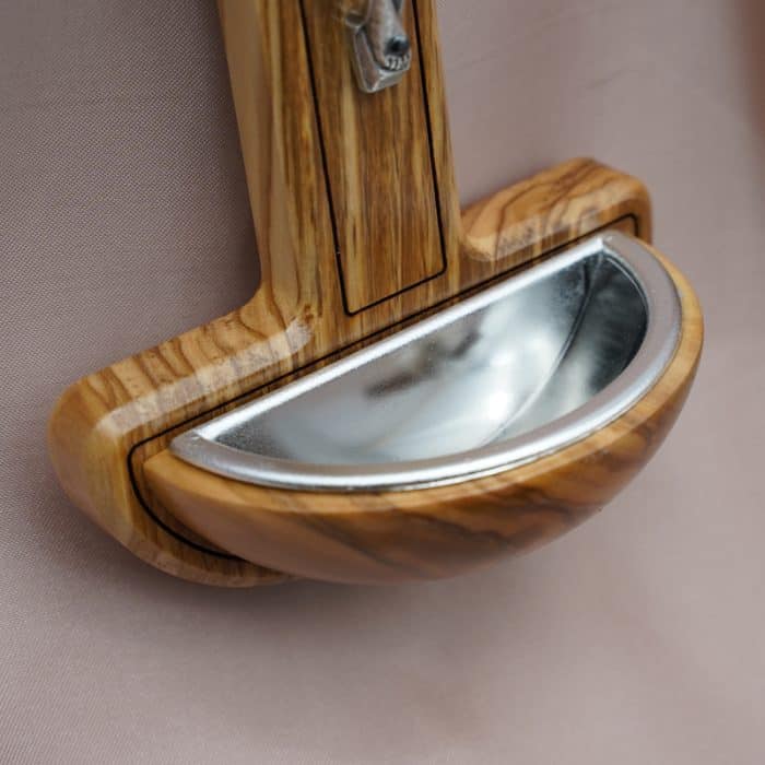 圣水池-十字架橄榄木-带圣尸镀银-19x10.5cm Catholic religious art