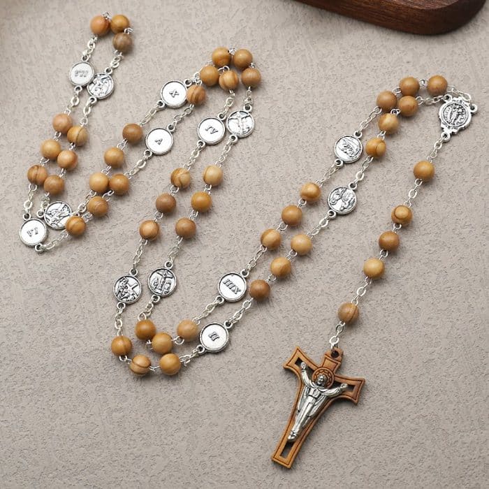 苦路主题高品质橄榄木念珠 - 附苦路经文 - 意大利制作 Catholic religious art