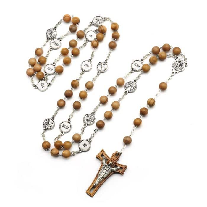 苦路主题高品质橄榄木念珠 - 附苦路经文 - 意大利制作 Catholic religious art
