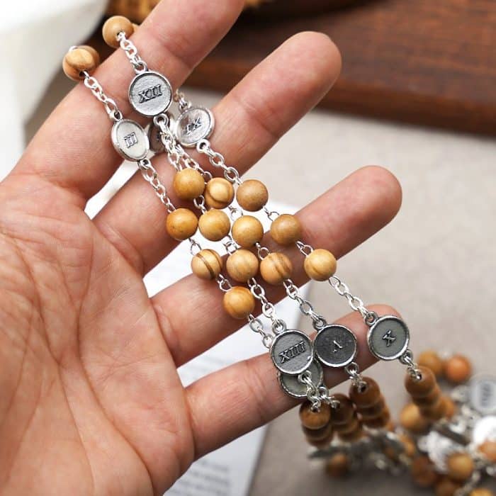 苦路主题高品质橄榄木念珠 - 附苦路经文 - 意大利制作 Catholic religious art
