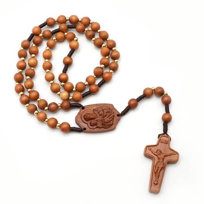 玫瑰念珠-若瑟年-手工枣木-原创款-若瑟经文-8mm Catholic religious art