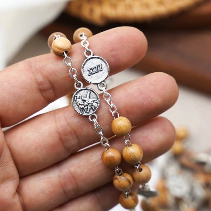 苦路主题高品质橄榄木念珠 - 附苦路经文 - 意大利制作 Catholic religious art