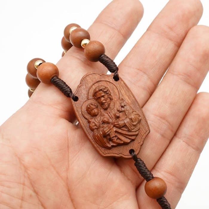 玫瑰念珠-若瑟年-手工枣木-原创款-若瑟经文-8mm Catholic religious art