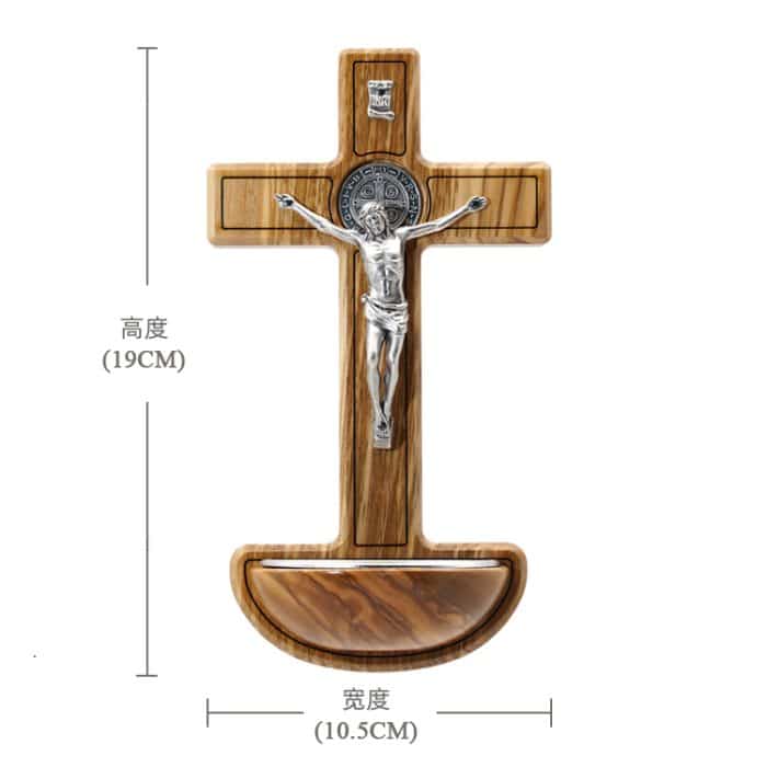 圣水池-十字架橄榄木-带圣尸镀银-19x10.5cm Catholic religious art