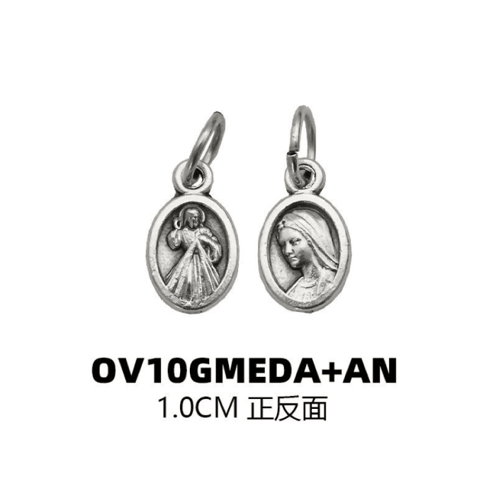 DIY小吊牌-椭圆圣母+上主慈悲-锌合金-1cm Catholic religious art