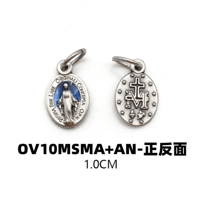 DIY小吊牌-显灵圣母-锌合金-蓝珐琅-1cm Catholic religious art