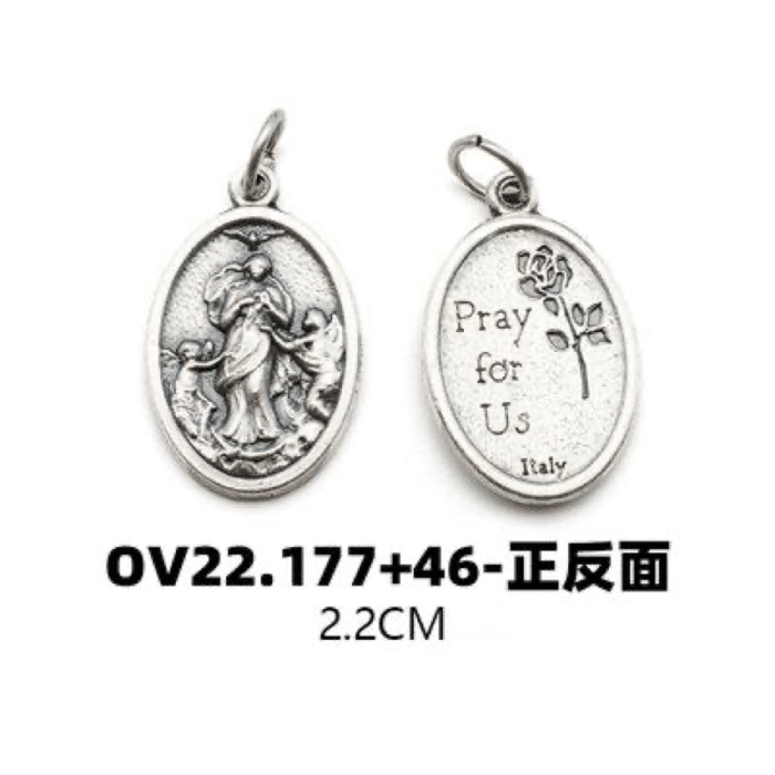 DIY小吊牌-解结圣母+玫瑰花-锌合金-2.2cm Catholic religious art