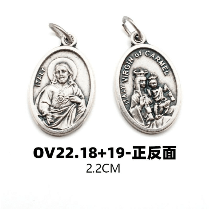 DIY小吊牌-圣衣圣母+耶稣圣心-锌合金-2.2cm Catholic religious art