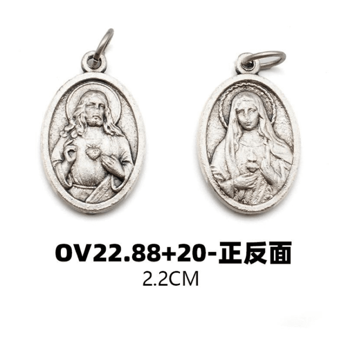 DIY小吊牌-耶稣圣心+圣母圣心-锌合金-2.2cm Catholic religious art