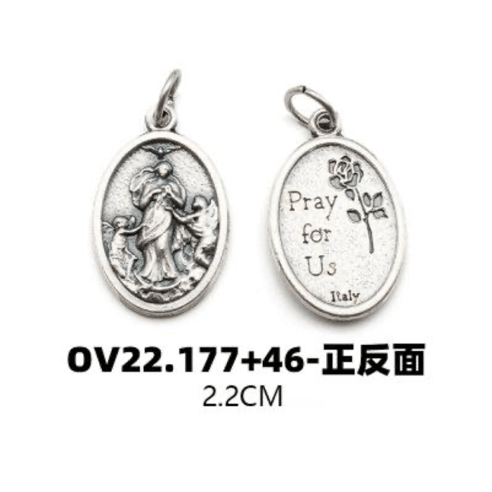 DIY小吊牌-解结圣母+玫瑰花-金色-锌合金-2.2cm Catholic religious art